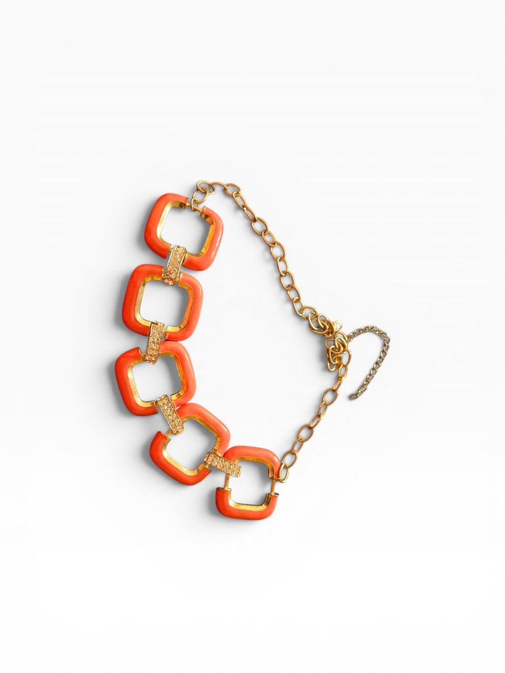Gold and Orange Link Necklace Women Jewelry